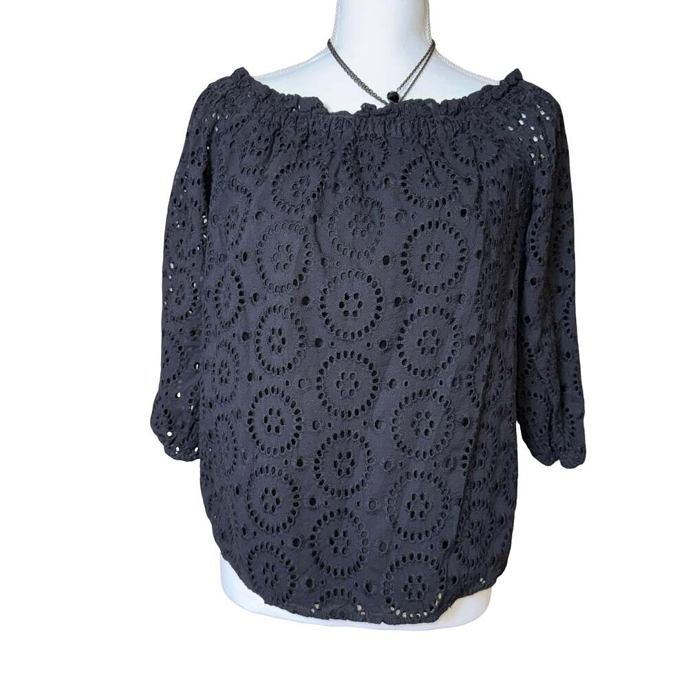 Ann Taylor Factory Black Eyelet Off-the-Shoulder Top Size L